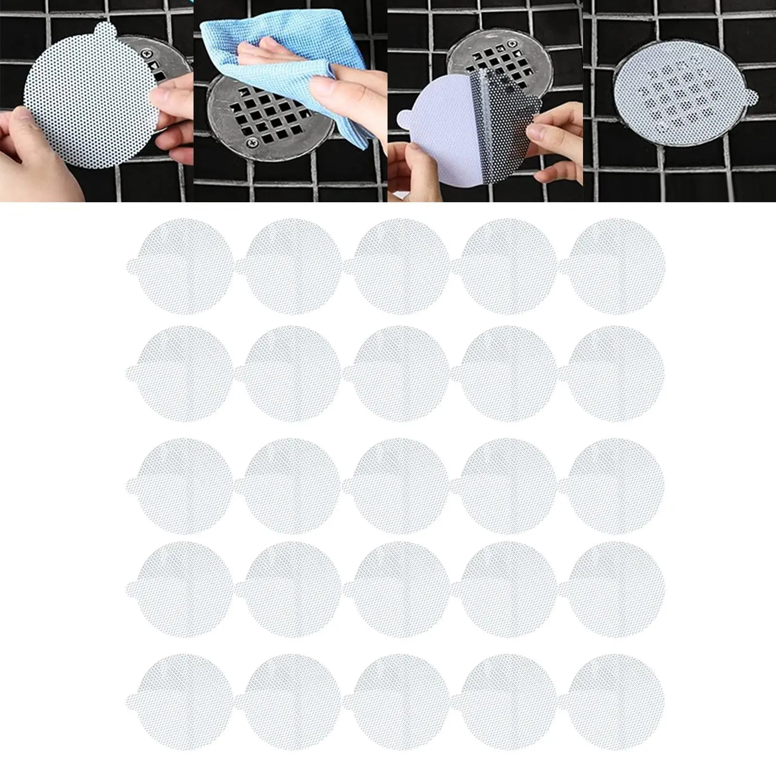 25Pcs Round Disposable Shower Drain Catcher Strainers Collector Mesh Stickers, for Laundry Kitchen Floor Drain Sink Bathtub.