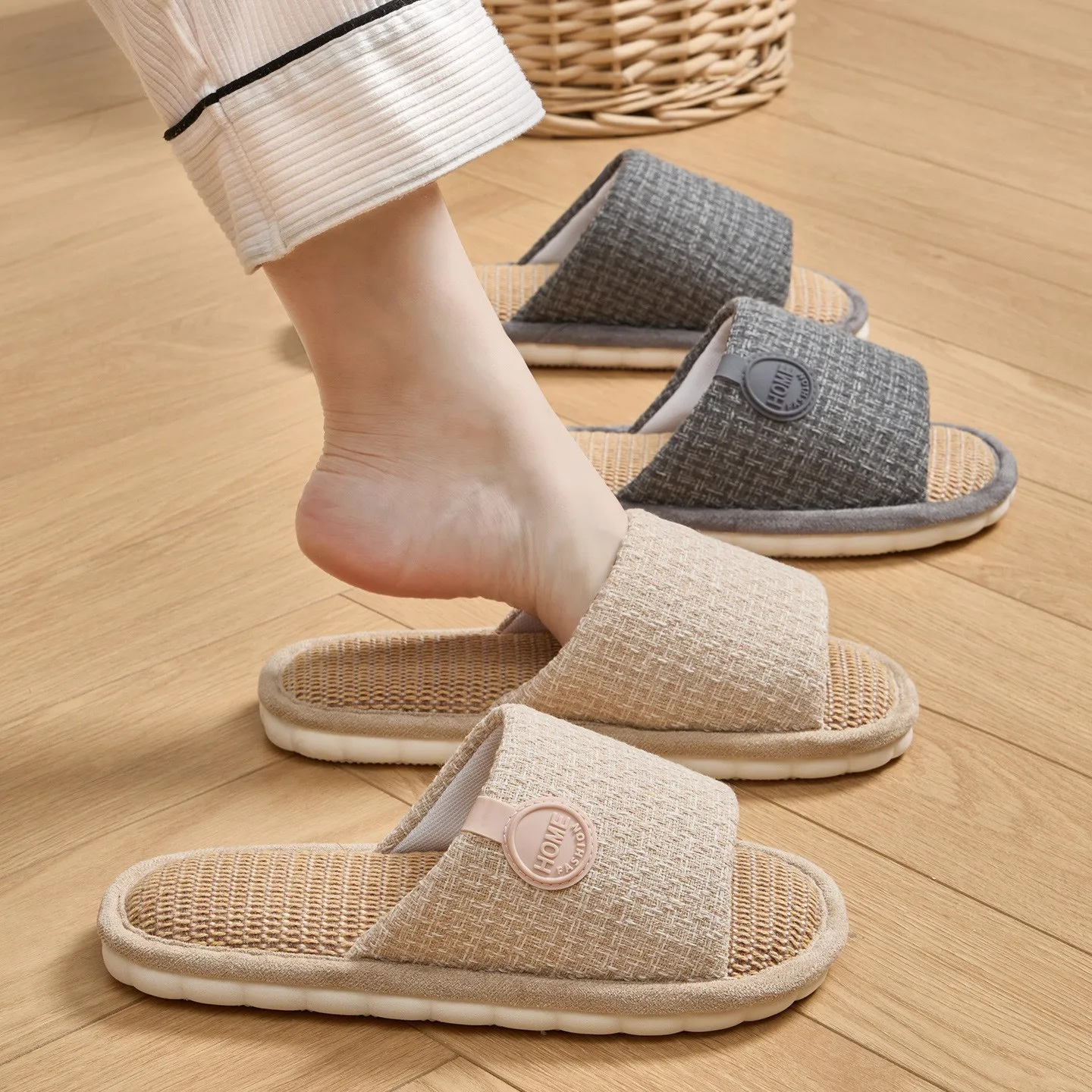 

Linen Home Slippers Women Striped Summer Couples Indoor Non Slip Breathable Sandals House Soft Floor Shoes Men Comfortable Flats