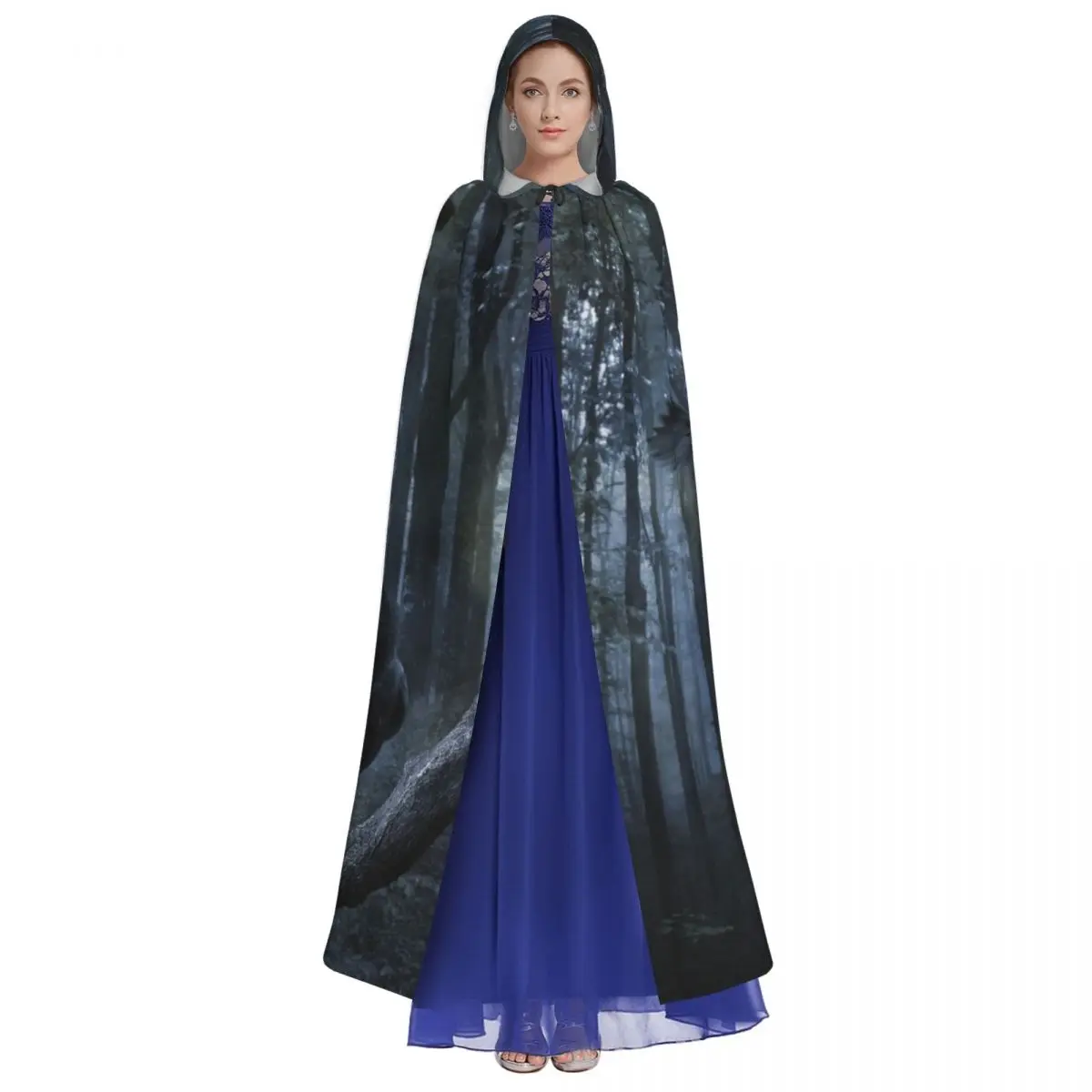 Black Crows Flying In The Night Forest Hooded Cloak Polyester Unisex Witch Cape Costume Accessory