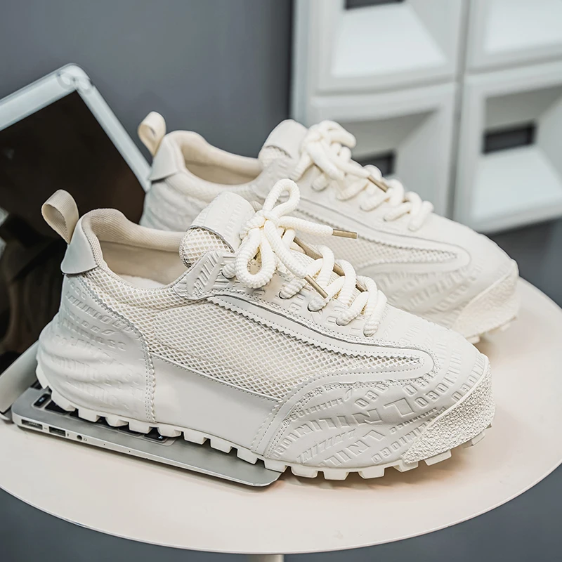 

LiveDay мужские массивные кроссовки на платформе, нескользящие прогулочные удобные модные дышащие сетчатые туфли на шнуровке, увеличивающие рост