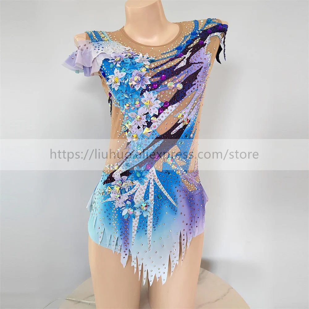 LIUHUO Customize Women Girl Costume Performance Rhythmic Gymnastics Child Leotards Competition Teens Skating Dress Blue Purple