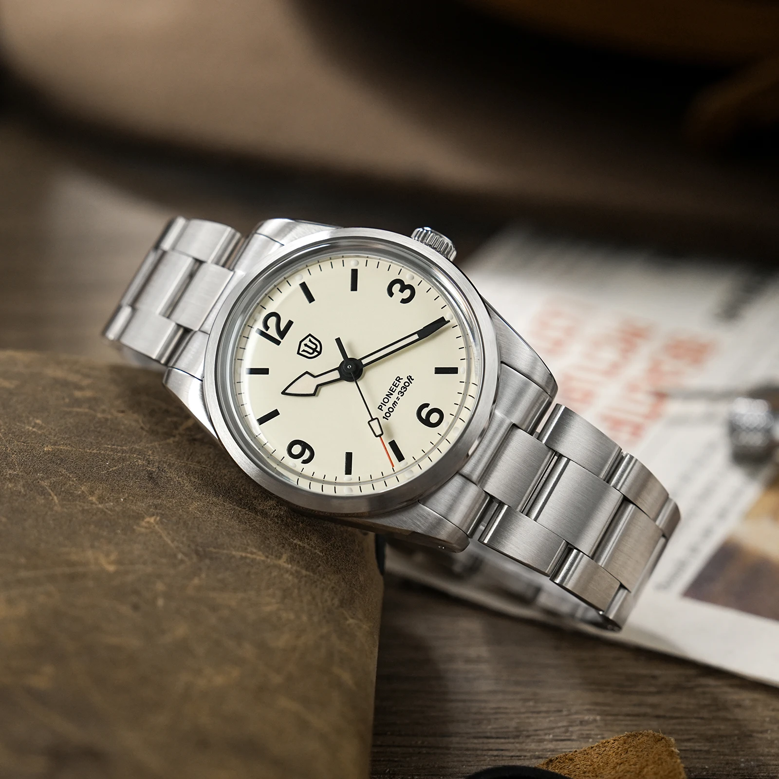 Watchdives WD1960S V2 Vintage Cream 36Mm Quartz Watch Man VH31 Sweep Bubble Sapphire 10ATM Luminous Stainless Steel Wrist Watch view 3