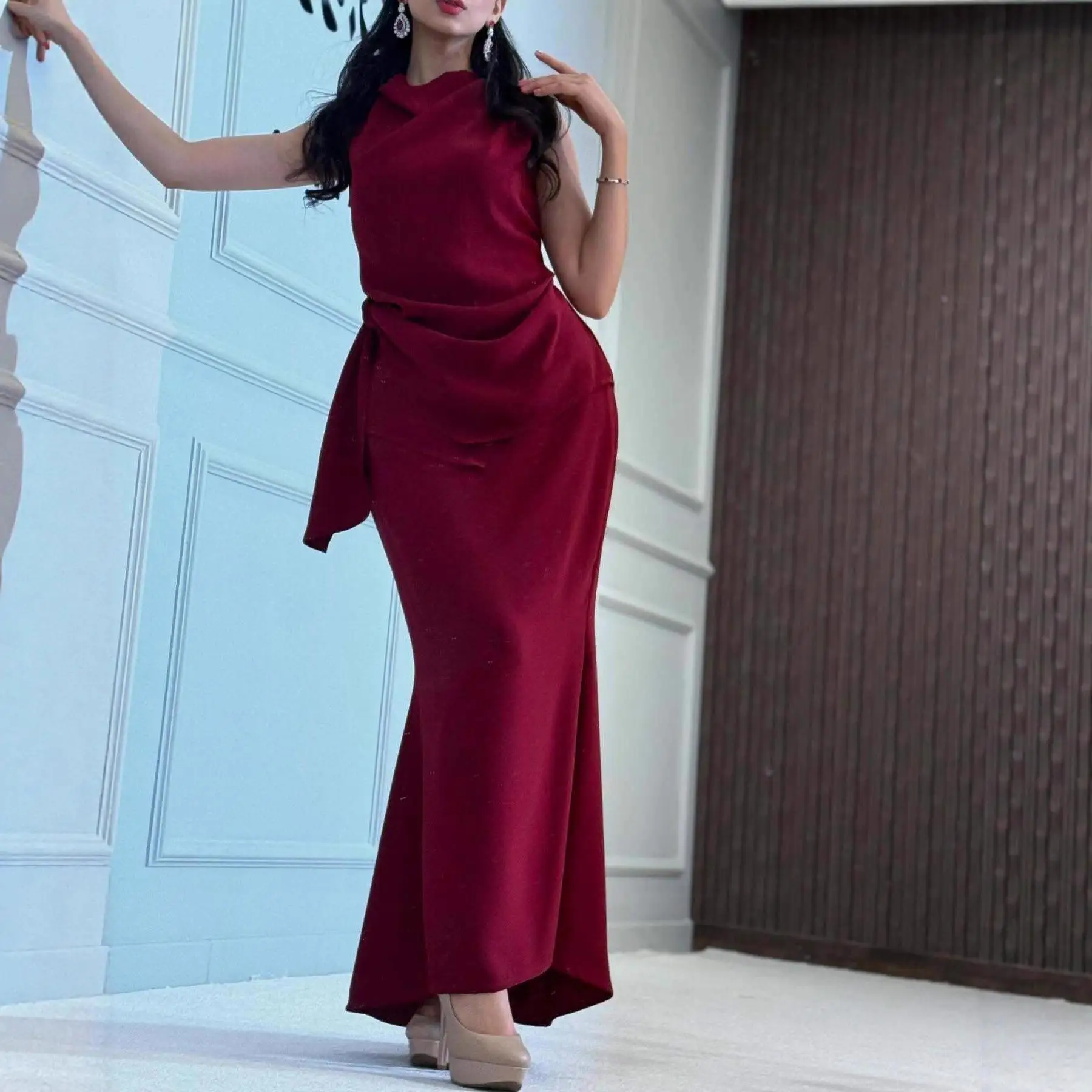 가을 겨울 중동 독립 스테이션 여성용 하이 칼라 슬림 바디콘 드레스 웨딩 및 기타 행사용