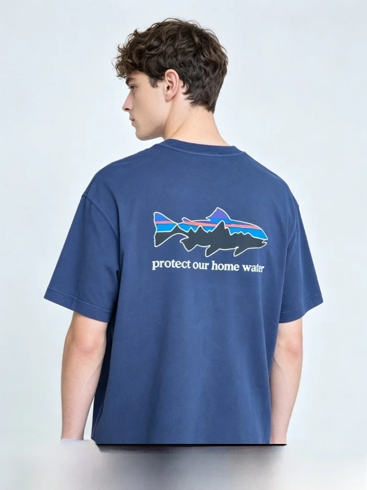 

Washing Cotton Short Sleeve T-Shirt Men's Loose Fit Breathable Casual round Neck Letter Pattern Summer Fashionable Tee