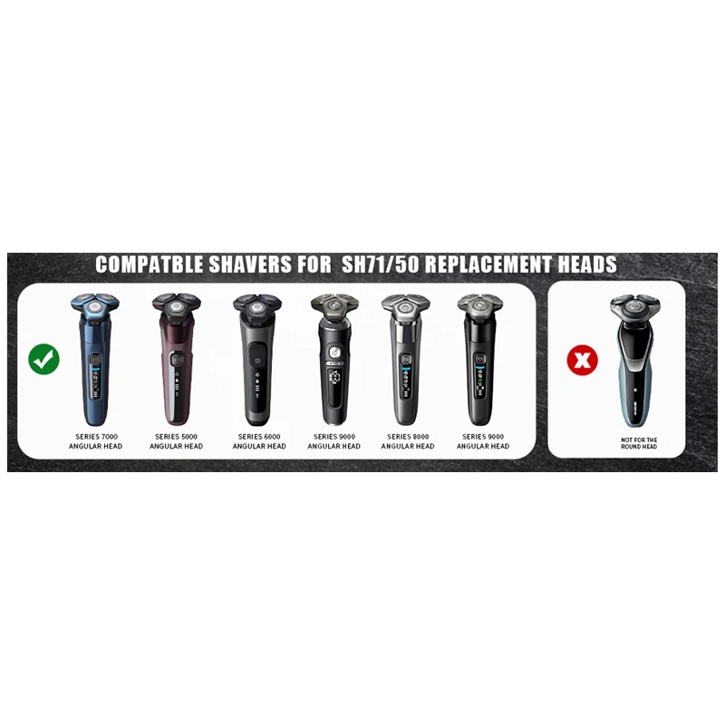 Blue SH71/50 Shaving Heads Compatible with Shavers Angular Series S5000 (S5XXX) and S7000 (S7XXX)