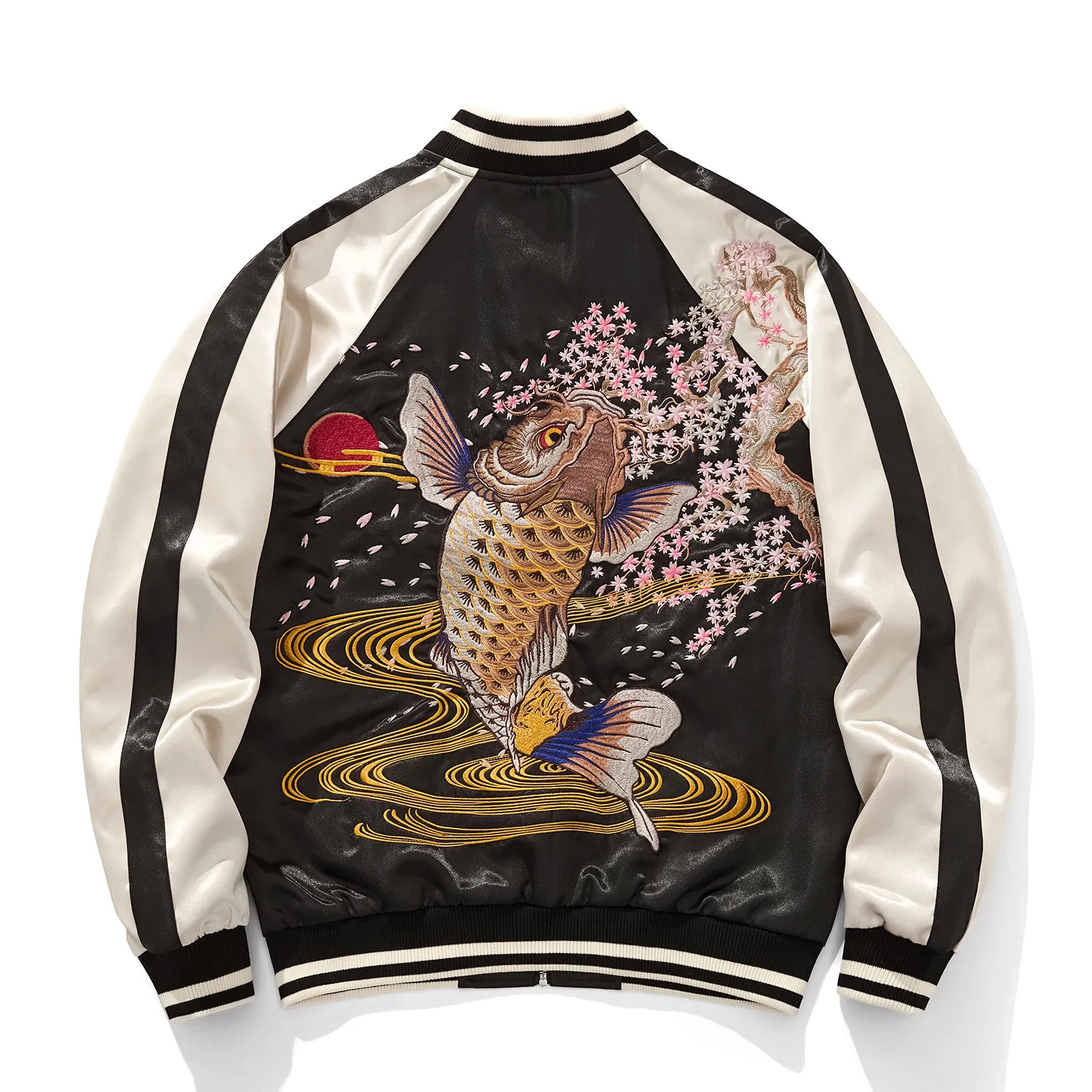 Asian Japanese Sukajan Style Embroidered Souvenir Jacket Outerwear Coat 2026 Embroidery Carp for Couples