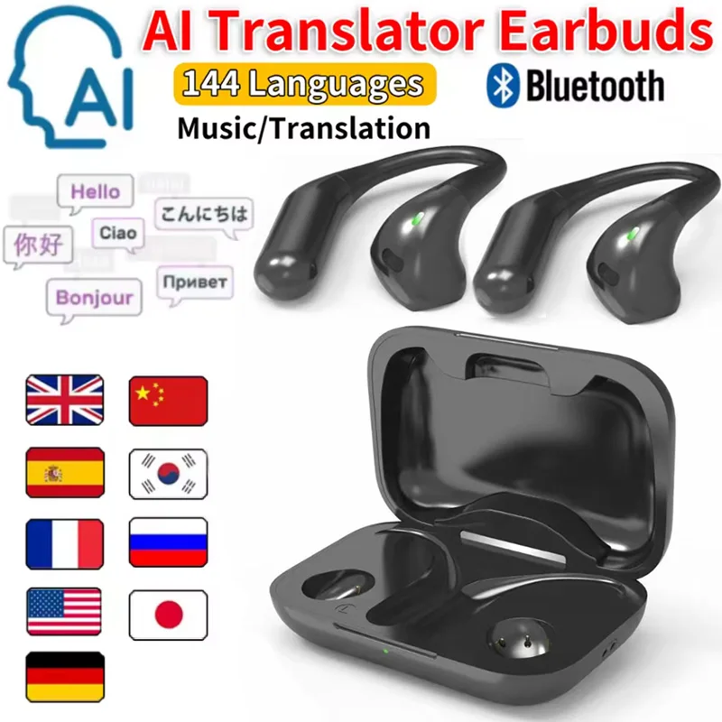 AI Translator Earbud 144language Real-Time Translator Earbuds Translation Earphones Noise Reduction for Business Travel Learning