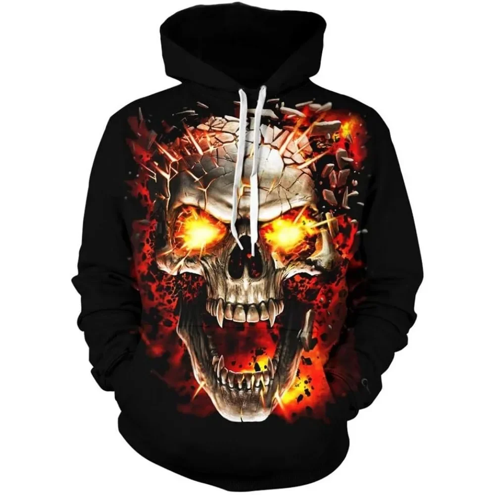 Men's Hoodie Skull  3D Print Pattern Tops Fashion Graphics Long Sleeve Hoodie Men Oversized Streetwear Tops Tees