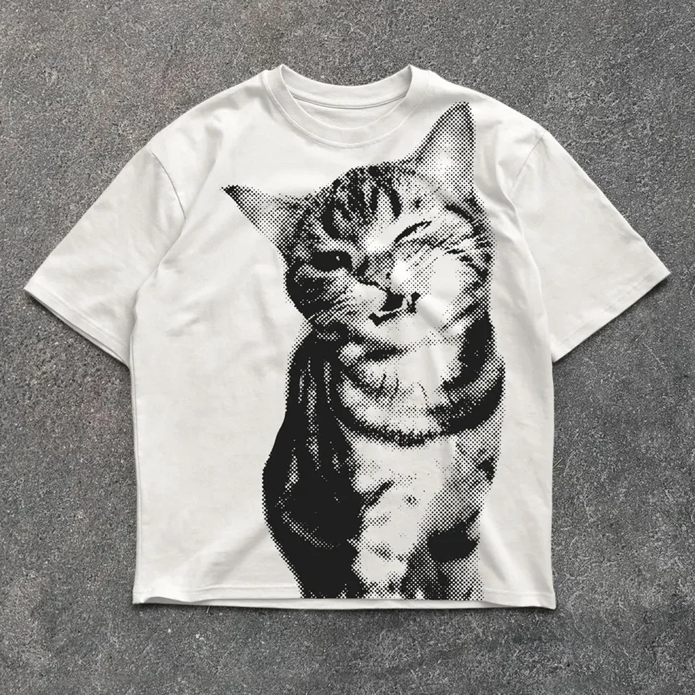 2026 Sommer Harajuku T-Shirts mit Buchstabengrafik Y2k Oberteile Katzen-Print Damen High Street T-Shirt Streetwear Vintage Tee Kleidung – Detail 7