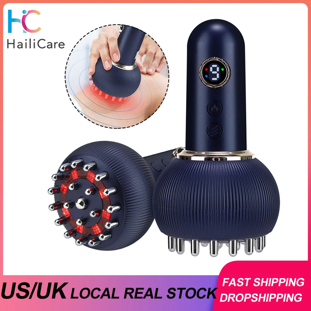 

На складе США, Великобритании, 9-скоростная электрическая меридианная щетка, массажер для тела, Гуа Ша, микротоковый горячий компресс, соскабливание для похудения и релаксации