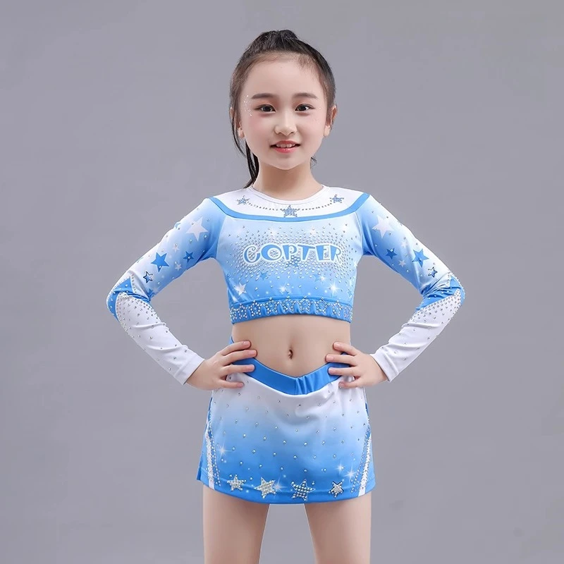 

Customized Cheerleading Competition Clothes Children's Dance Performance Team Clothes Top Skirt Set