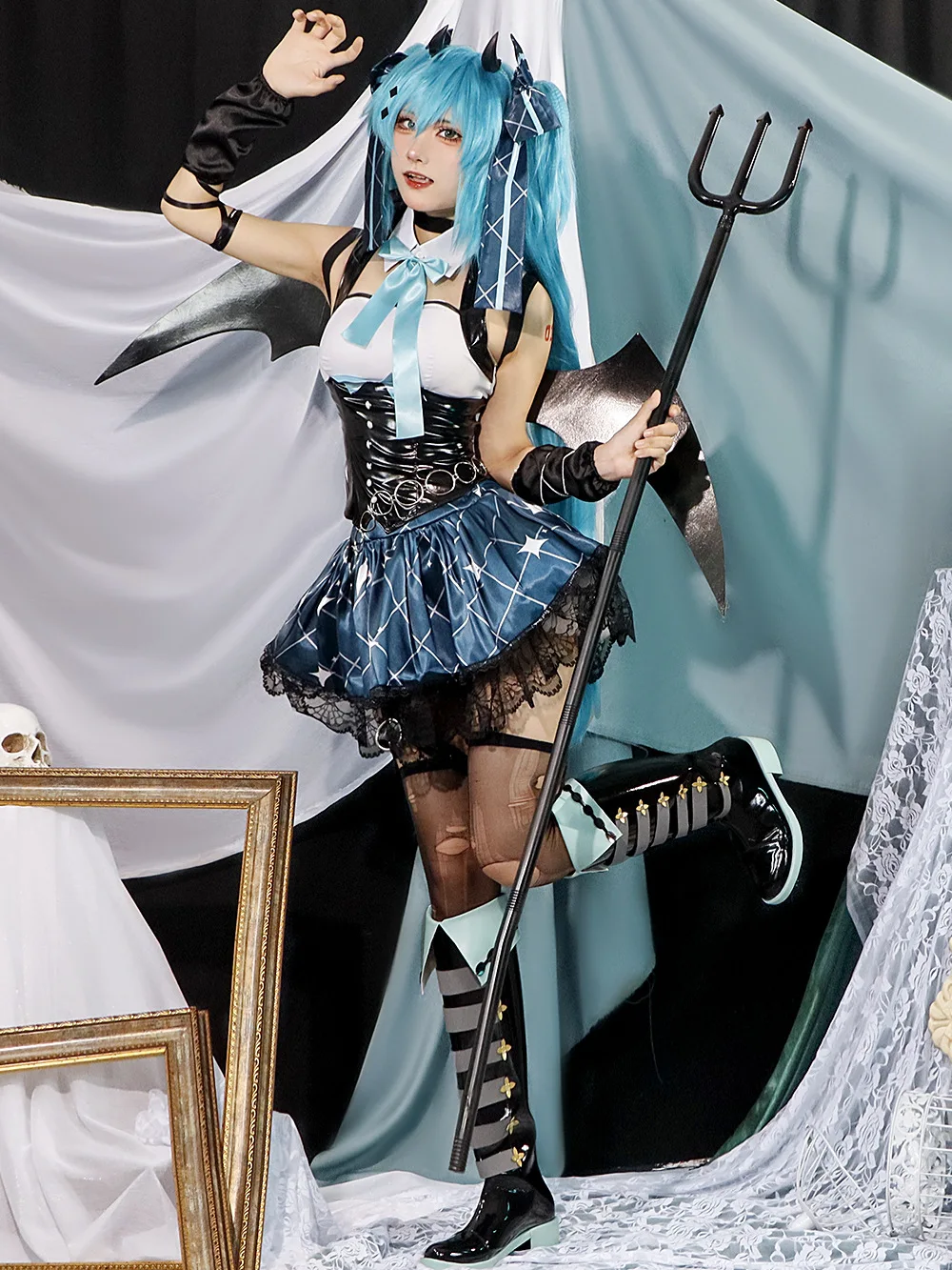 Anime Demon Miku Cosplay Costumes Women Sexy Dress Wings Suit Miku Cute Devil Uniform With Tail Halloween Carnival Party Clothes