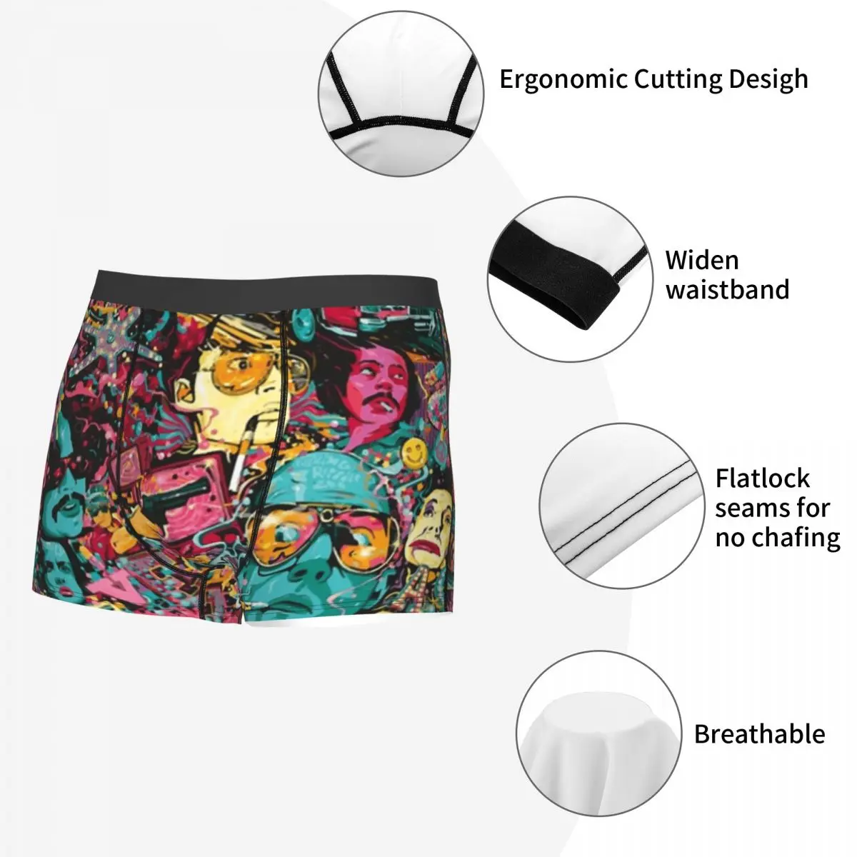 복서 팬티 반바지 라스베가스의 두려움과 혐오 아트 팬티 남성용 부드러운 속옷 남자 남자친구 선물