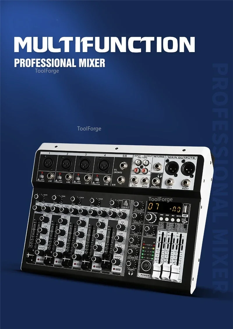 Professional 4 Channel Bluetooth Audio Mixer Sound Mixing Console Audio Interface USB Sound Card for Computer Home Karaoke