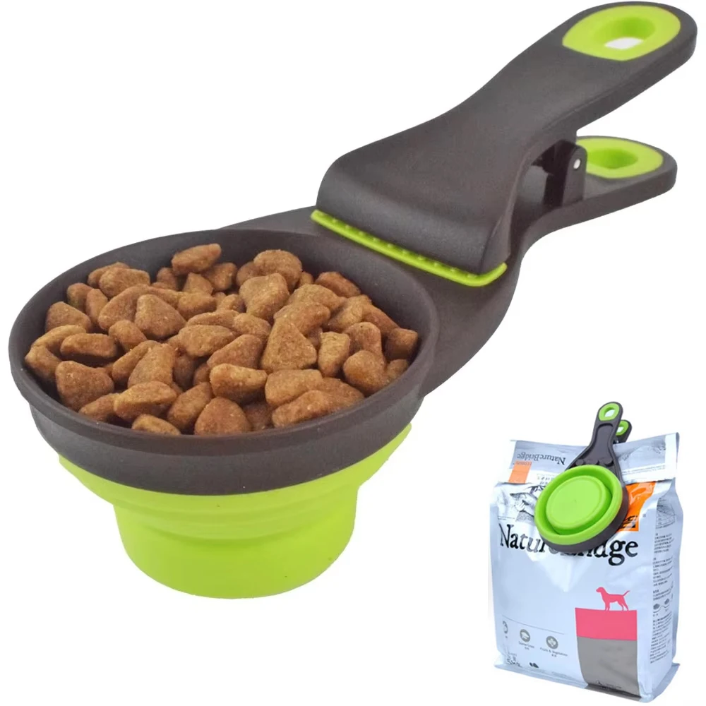 

Pet Folding Feeder Scoop with Water Spoon Outdoor Bowl Cat Food Measuring Cup Dog Food Sealing Clip Convenient Pet Supplies