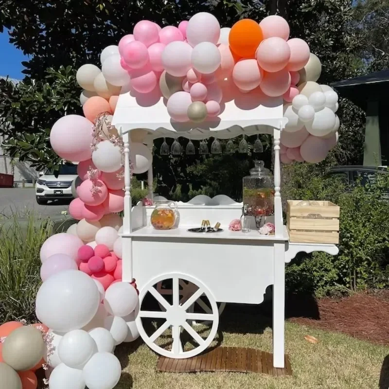 Hot Sale Customized Wooden Flower Candy Bar Cart With Wheels For Wedding Children Christmas Dessert Party Display Stand