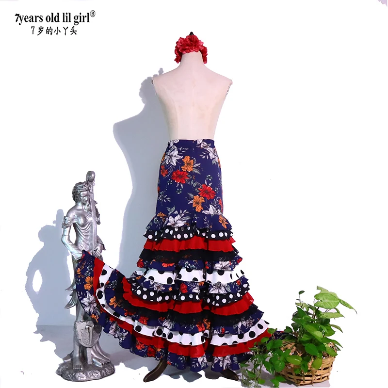 Kostium Flamenco Hiszpański Sukienka Sceniczna Kobiety Dziewczyna Cygańska Sukienka Balowa Strój Taneczny Wielokolorowy BB03