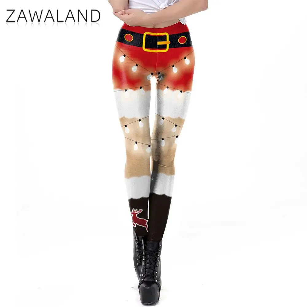 Zawaland Christmas Costumes Leggings for Women Xmas Party Dog Cartoon Santa Claus Printed Trousers Fitness Workout Leggings