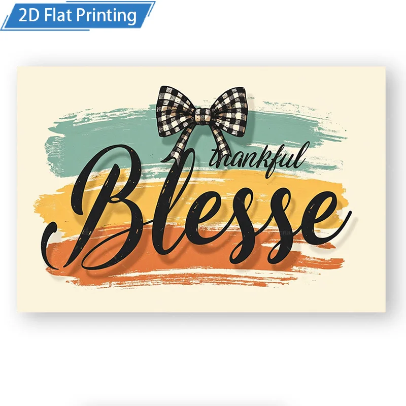 [2D FLAT] 1pc 4x16inch Metal Sign Thankful Blessed Wall Art 2D Flat Print Decorative Metal Sign for Home Farmhouse Style