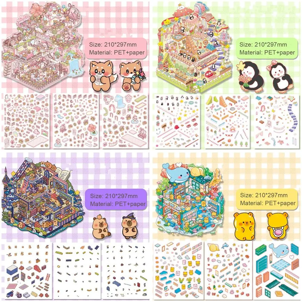 New PET 3D Landscaping Stickers Cartoon Visual Stacking Visual Stacking Stickers DIY Capybara Miniature Scene Sticker Gift