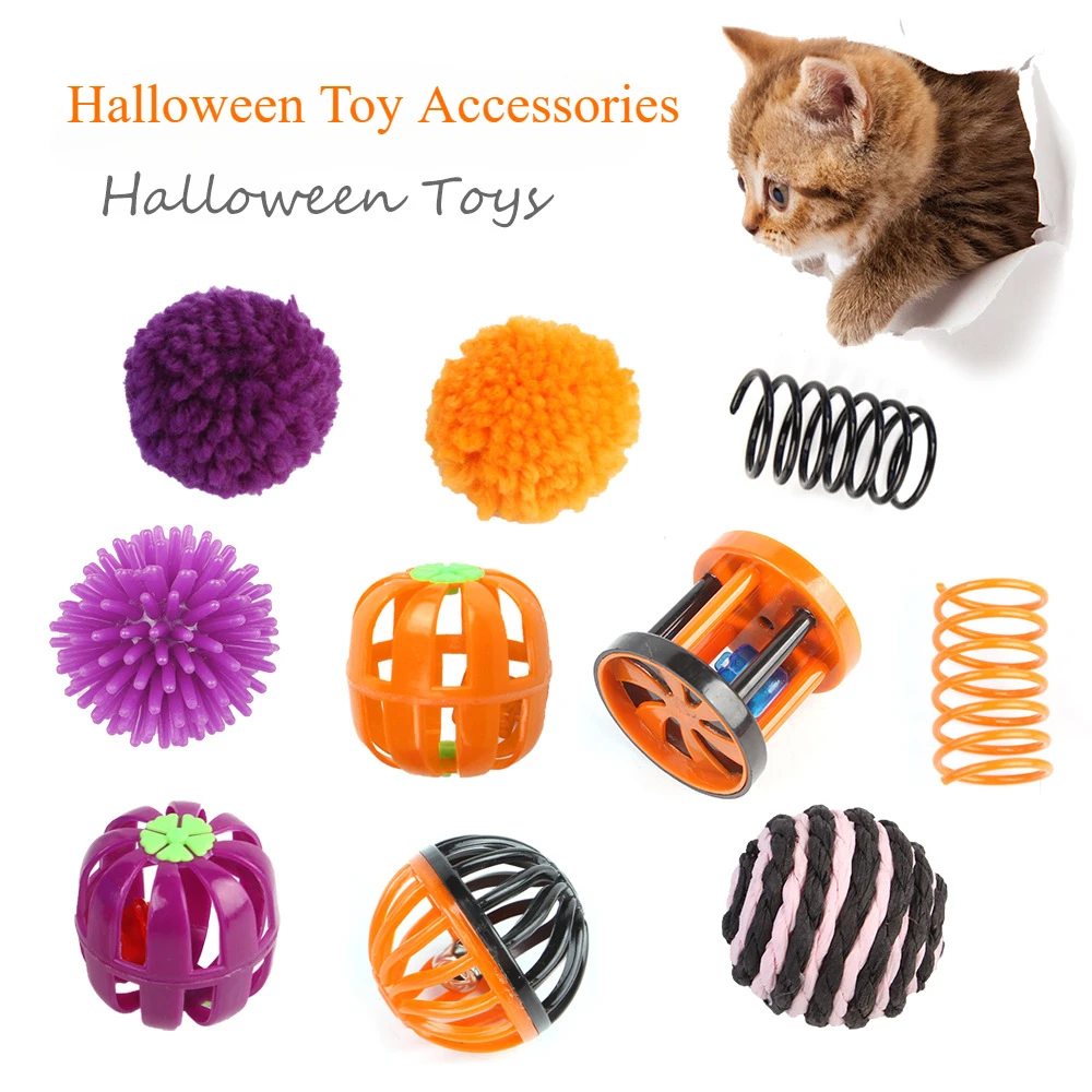 Wansheng Pet Cat Toy Accessories Wool Flower Drum Bell Pumpkin Ball Spring Cat Interactive Toy