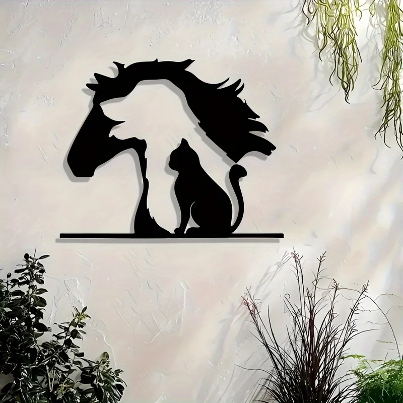 1pc Vintage Metal Cat, Dog, and Horse Wall Decor - 15.75-inch Weather-Resistant Design - Indoor/Outdoor Horse Home Decoration