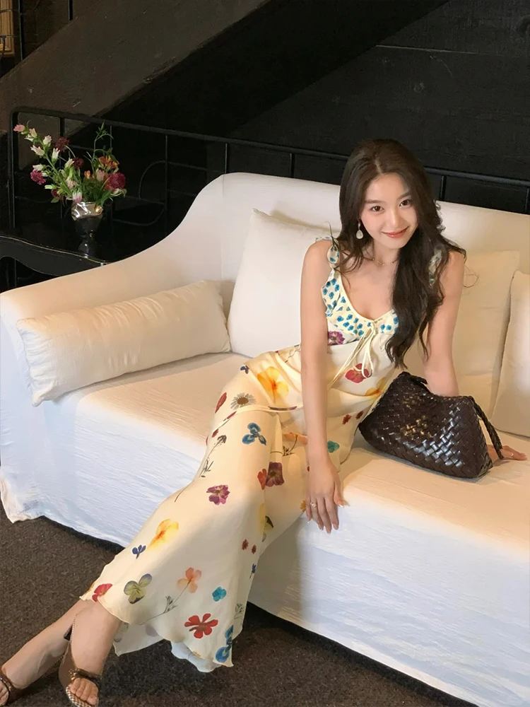 

Keni plus Size Floral Print Halter Dress Women Summer Vacation Romantic Fish Tail Long Skirt Commute Style High Waist A-Line ...