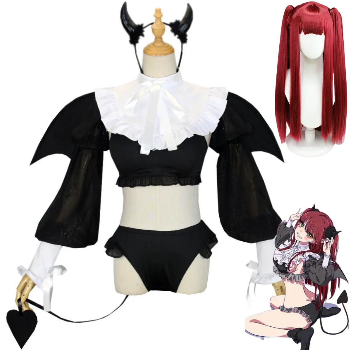 

Anime My Dress-Up Darling Kitagawa Marin Cosplay Costume Kuroe Shizuku Demon Bikini Shorts Wig Woman Sexy Cute Carnival Suit