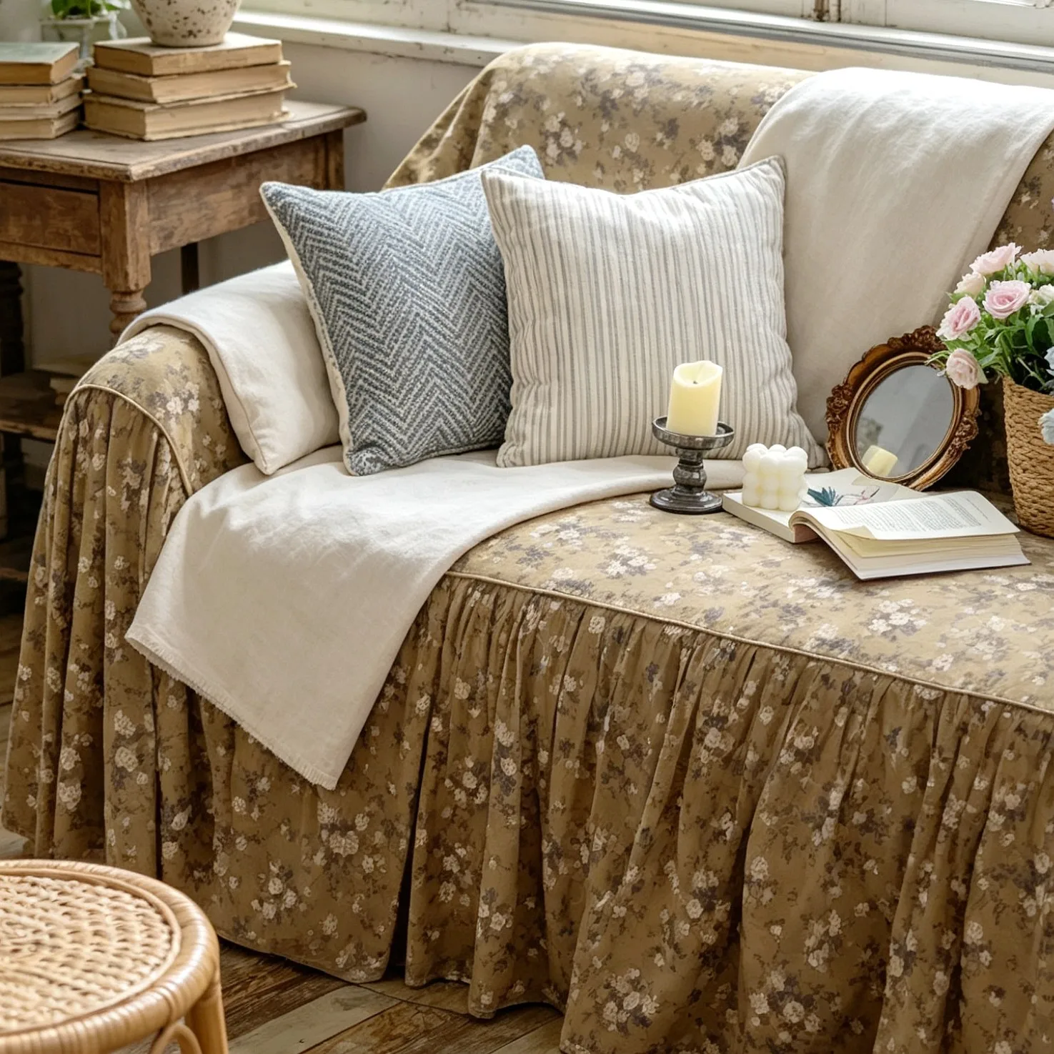 French Korean Retro Princess Idyllic Small Floral Pure Cotton Sofa Towel 2 and 3 Seater Sofa Cover Whole Cover Large Size
