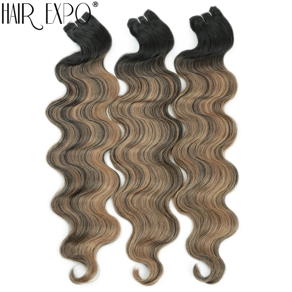 Body Wave Haarbündel 24 Zoll Piano Blonde Natürliche Synthetische Haarverlängerungen Ombre Dicker Pferdeschwanz Lockiges Haar zum Weben für Frauen – Detail 11
