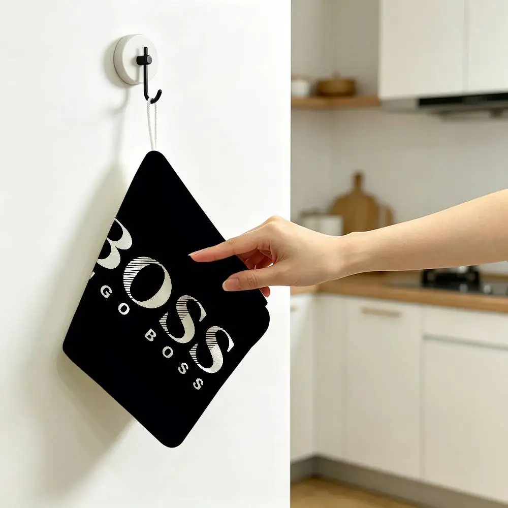 H-Hugo Boss logo Hanging Kitchen Towel, Polyester Cotton Fabric, Absorbent Hand Wiping Towel for Home Dormitory