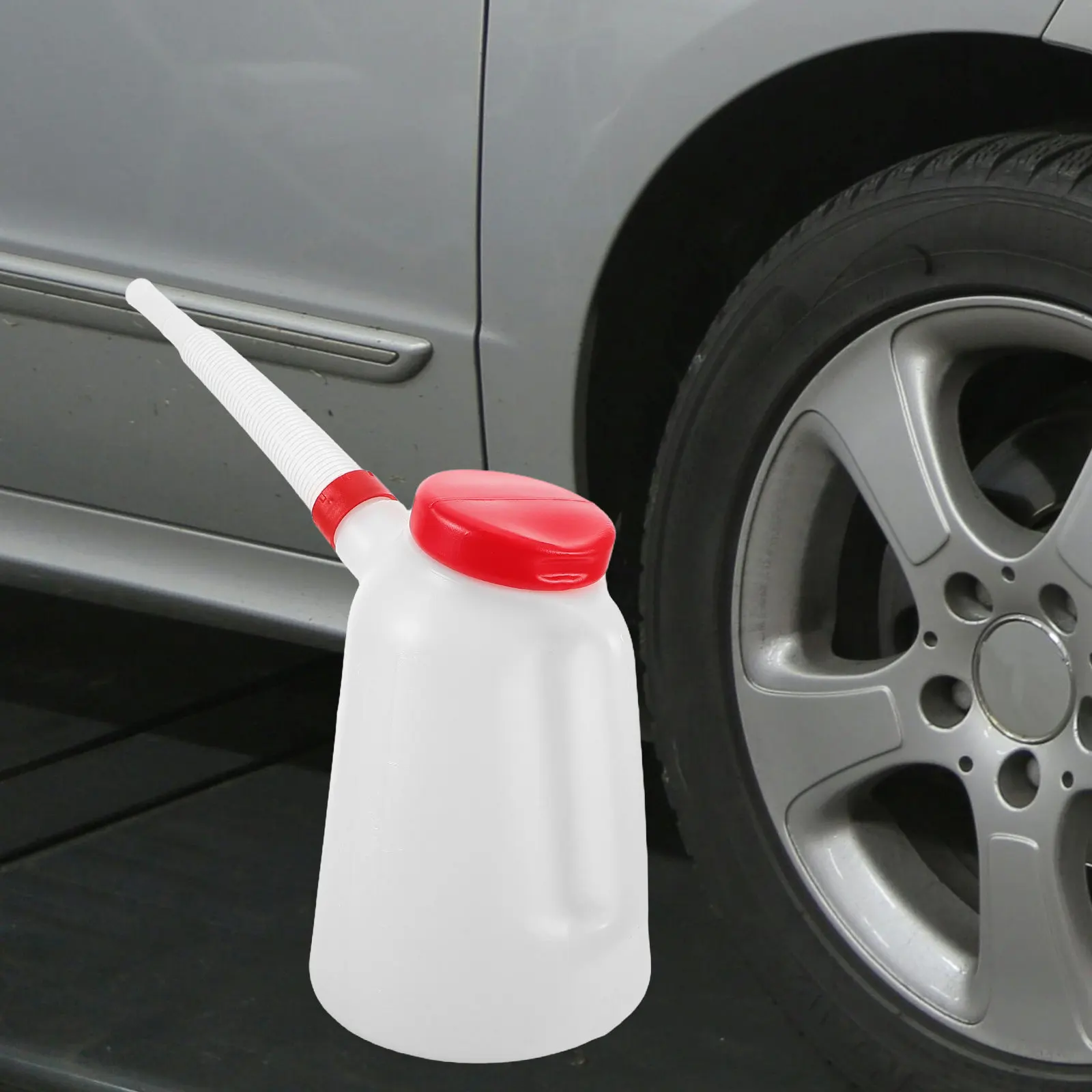 Red Plastic 5L Oil Injector with Extra Long Spout and Clear Scale Markings for Precise Engine Oil Dispensing Car Boat
