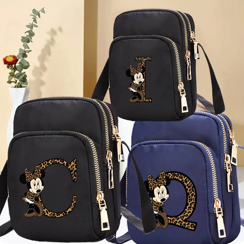 

Нейлоновая женская сумка с Минни Маус, мини-сумки через плечо на молнии, женская сумка для мобильного телефона, дорожные сумки через плечо