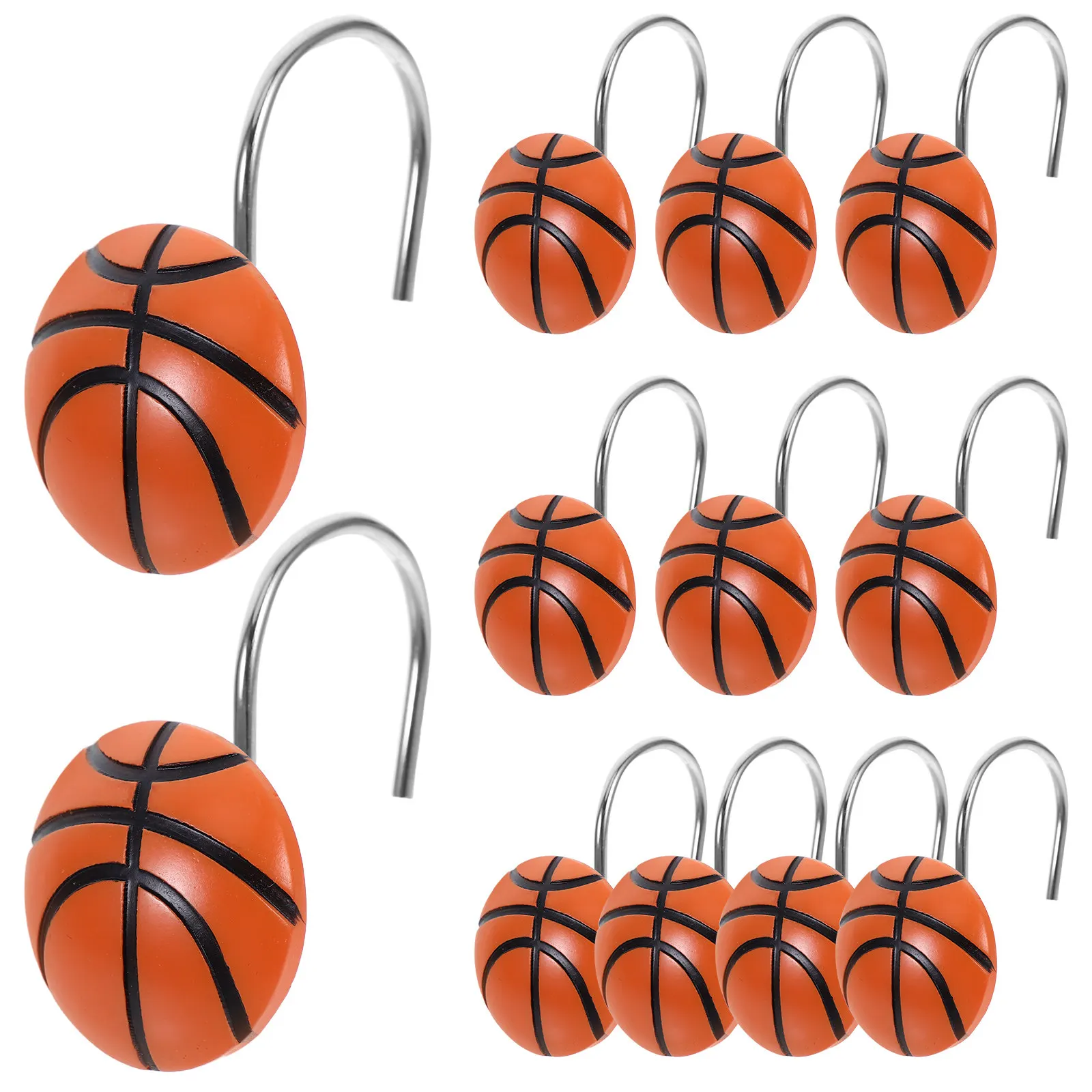 12Pcs Basketball Shower Curtain Hooks Resin Decorative Round Rings Bathroom Curtain Accessories Shower Rings Heavy Duty