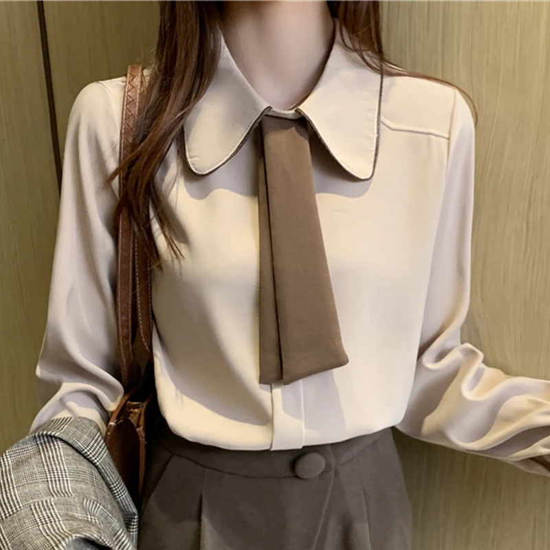 Long Sleeve Chiffon Blouse Shirt Blouse Women Blusas Mujer De Moda 2024 Turn Down Collar Office Blouse Tops Women Clothing E78