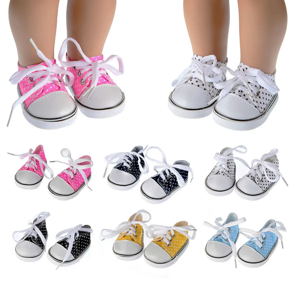 7CM Lace Up Shoes Suit for 43cm Height Doll White Black Blue Rose-red Sneakers Shoes Fit 18 Inch American Baby Dolls Gifts