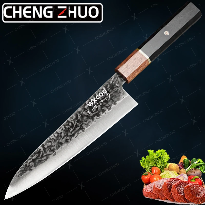 

CHENGZHUO 8" Professional Japanese Santoku Chef Knife Hand Forged Meat Fish Fruit Knife Butcher Cleaver Kitchen Gyutou Knife