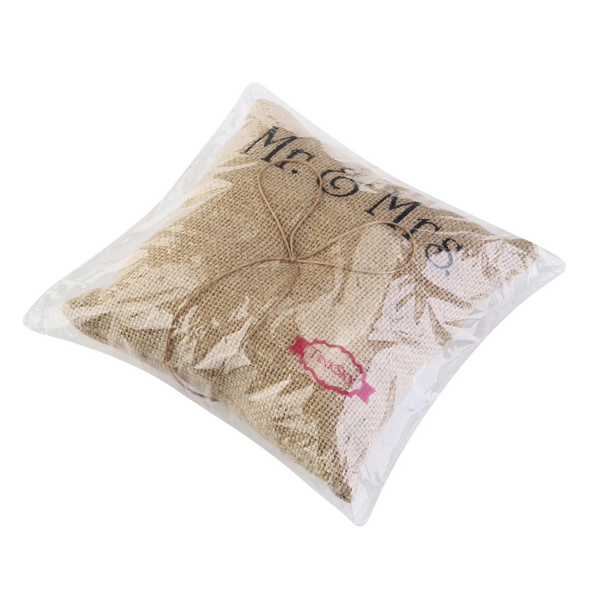 

Ring Pillow Handmade Burlap Wedding Ceremony Decor Mr Mrs Printed Twine Rustic Jute Ring Bearer Double Heart Design Party