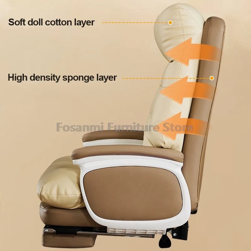 كرسي مكتب خلفي مريح مع دعامة قطنية ومسند رأس ، كرسي جلدي للمنزل ، مكتب