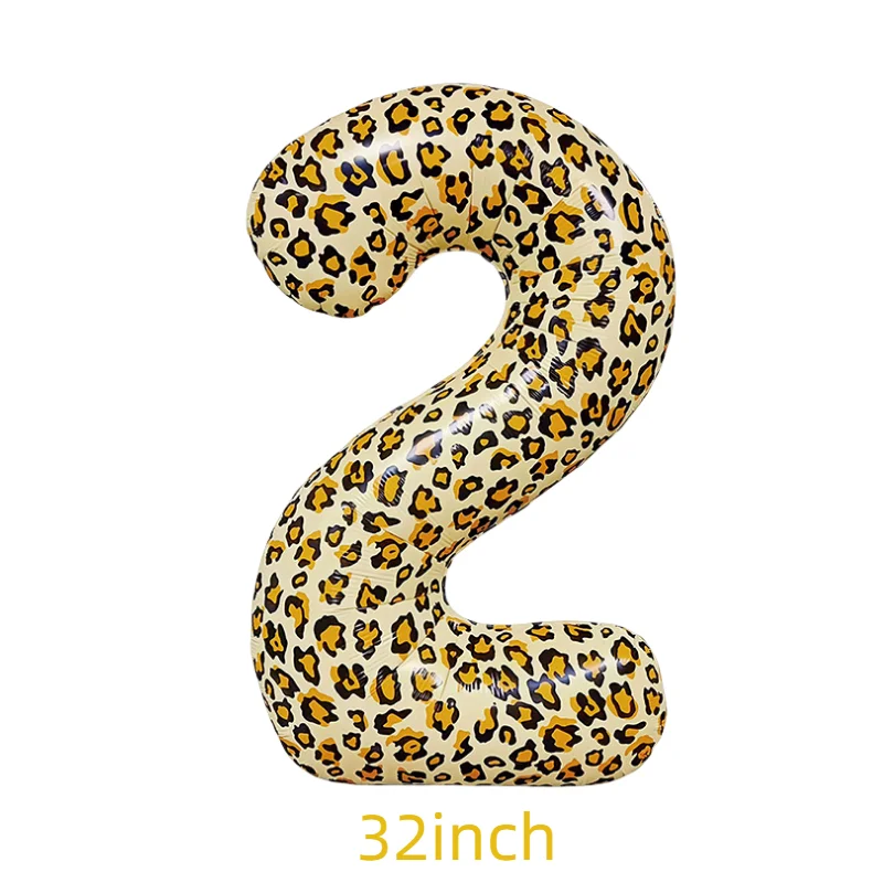 32Inch Leopard Number Aluminum Foil Balloon Spotted Cheetah Animal Digital Kids Birthday Party Decoration Air Ball Supplies