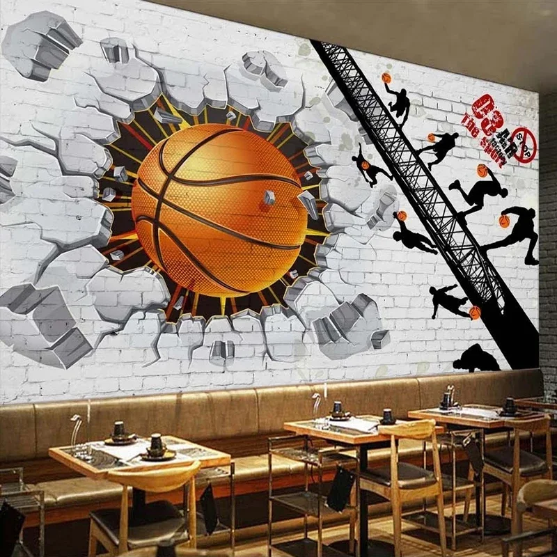 Nach 3D Wandbild Tapete Weiße Ziegel Wand Basketball Poster Retro Bar Cafe Restaurant Hintergrund Foto Wand Malerei Moderne 3D