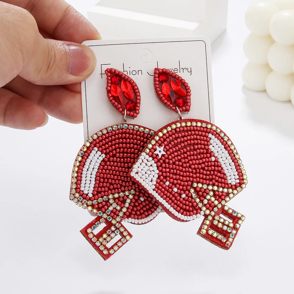 Beaded Football Earrings New Desgin Of Handmade Seed Beaded Helmet Statement Sport Game Day Earring for Women Bohemia Jewelry