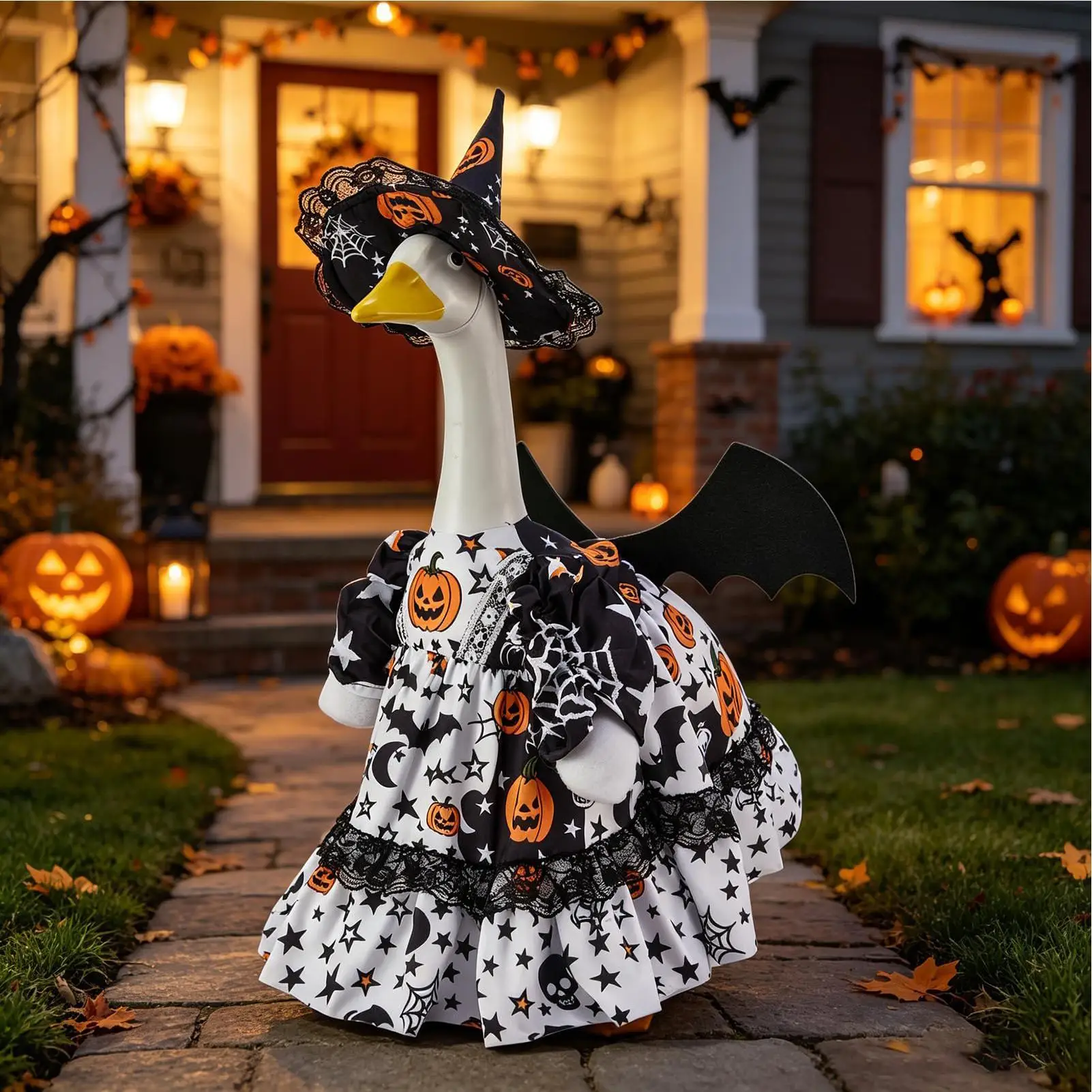 Porch Goose Outfits Halloween Bat Wings Pumpkin Dress Witch Hat Decoration Halloween 23 Inch Goose Outfits For Pool Parties