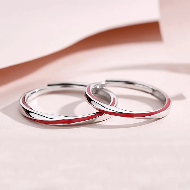Red Line Mobius Ring Couple Ring Men and Women Valentine's Day Gift Epoxy Opening Adjustable Wedding