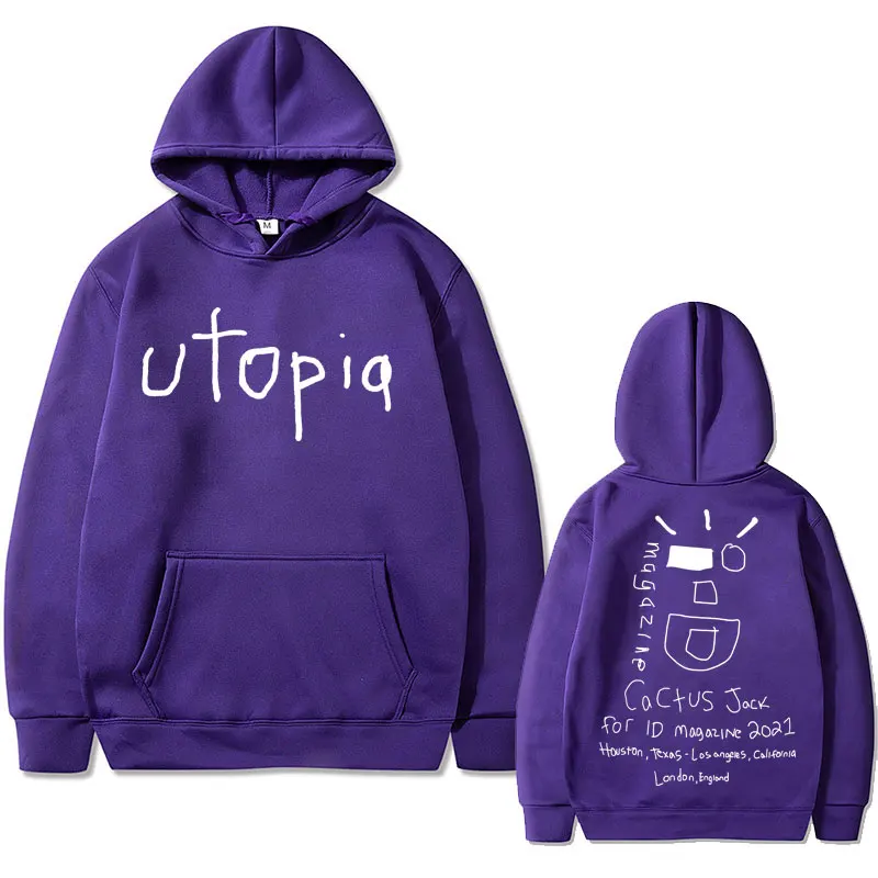 Cactus Jack Utopia Print Hoodie Men Women Casual Hip Hop Oversized Hooded Sweatshirt Men's Fashion Vintage Hoodies Streetwear