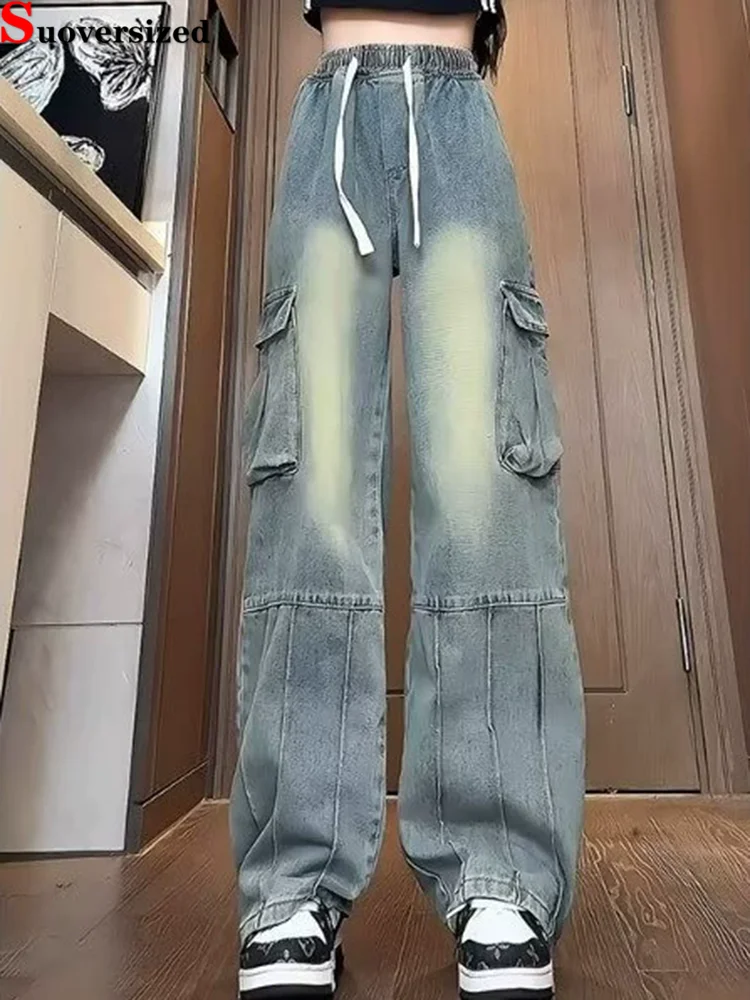 

Fashion High Waisted Vintage Cargo Jeans Baggy Straight Women Casual Retro Denim Pants Wide Leg Streetwear New Retro Vaqueros