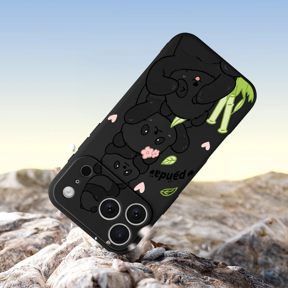 حافظة هاتف باندا لطيفة لهاتف آيفون 17 ProMax 17 Air 16 15 14 13 12 11 Pro Max XS Max7 8 Plus 16e 16 Plus غطاء من البولي يوريثان