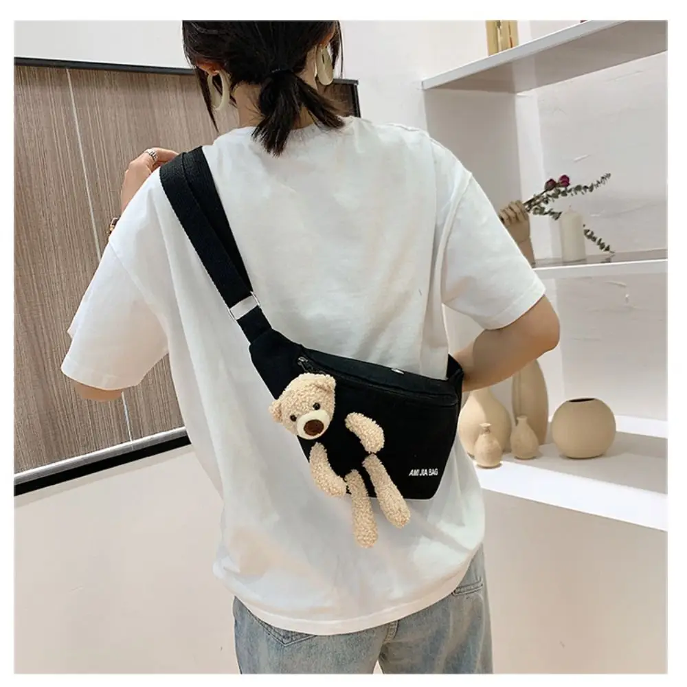 Luxury Design Canvas Waist Bag Ladies Cute Bear Crossbody Chest Bag Fanny Pack