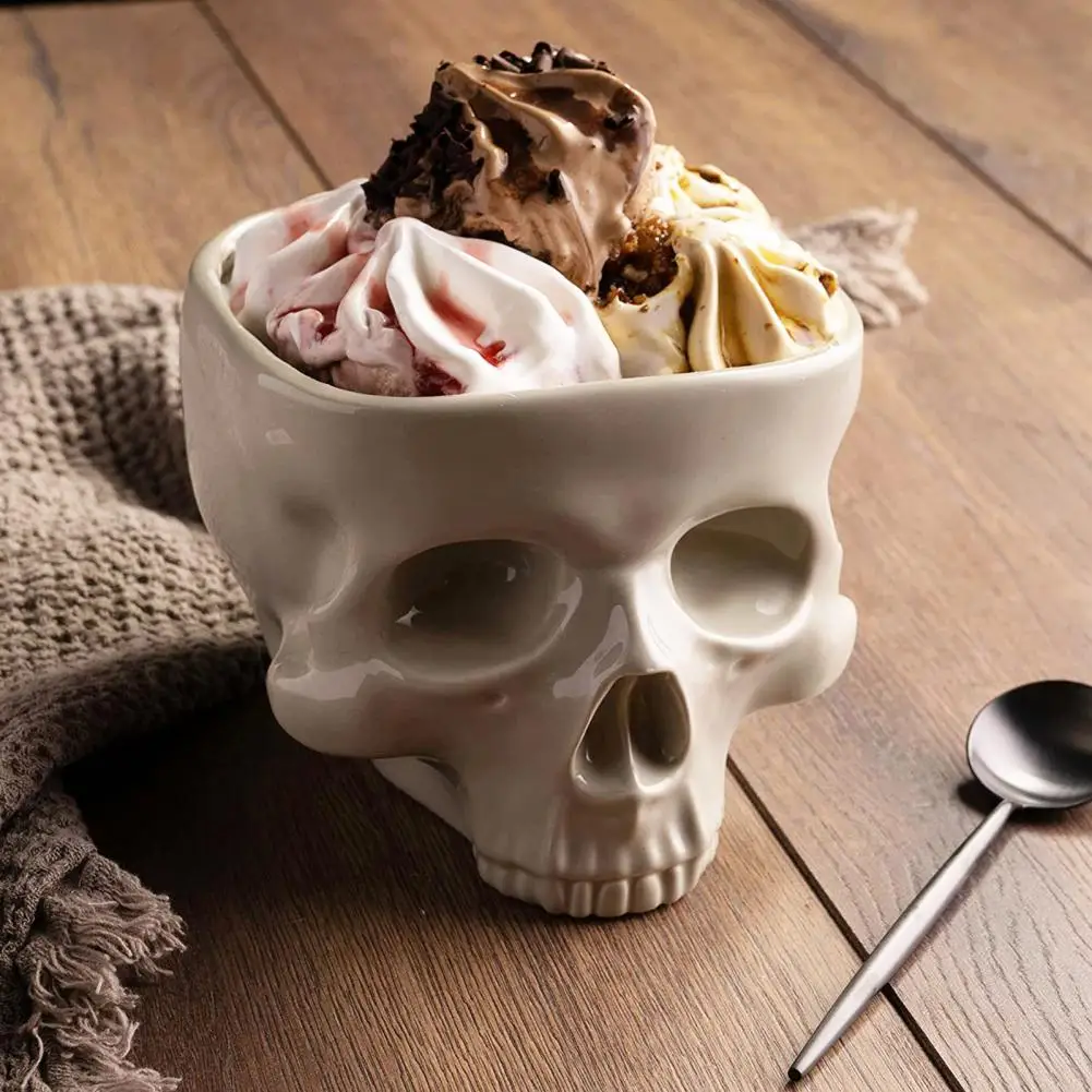 Cuenco de cerámica gótico para Halloween, cuenco portátil con cabeza de esqueleto, cuenco de caramelo con calavera para Halloween, decoración para Bar en casa, adorno para mesa de comedor