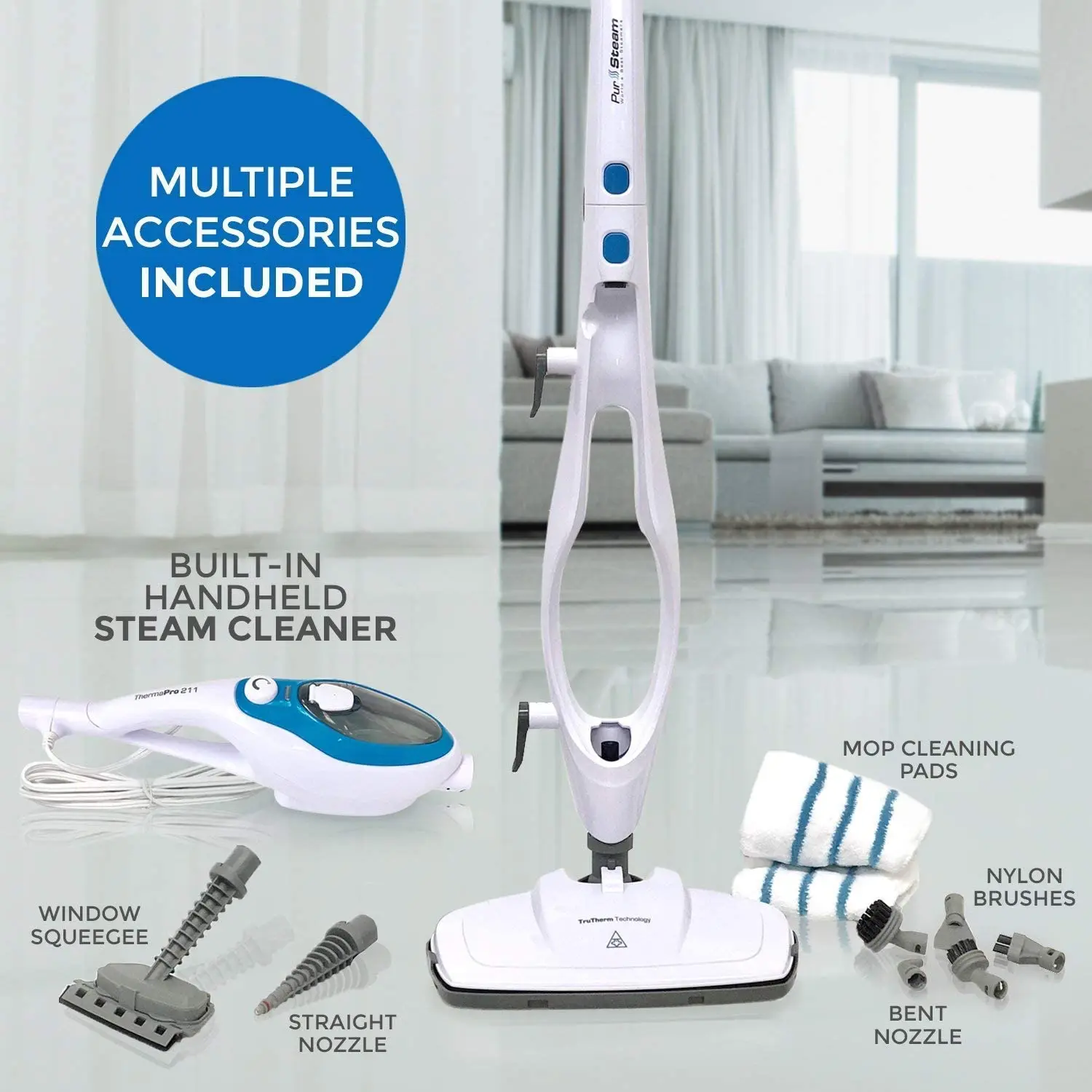 Steam Mop Cleaner 10-in-1 with Convenient Detachable Handheld Unit, Laminate/Hardwood/Tiles/Carpet Kitchen - Garment